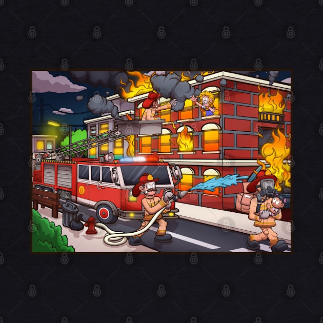 Cartoon Firefighters Saving People by TheMaskedTooner